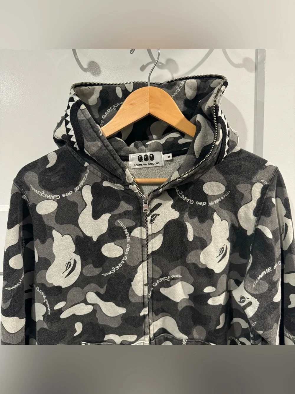 Bape x CDG Osaka Shark Comme des Garcons Black & Gray Camouflage Zip Hoodie